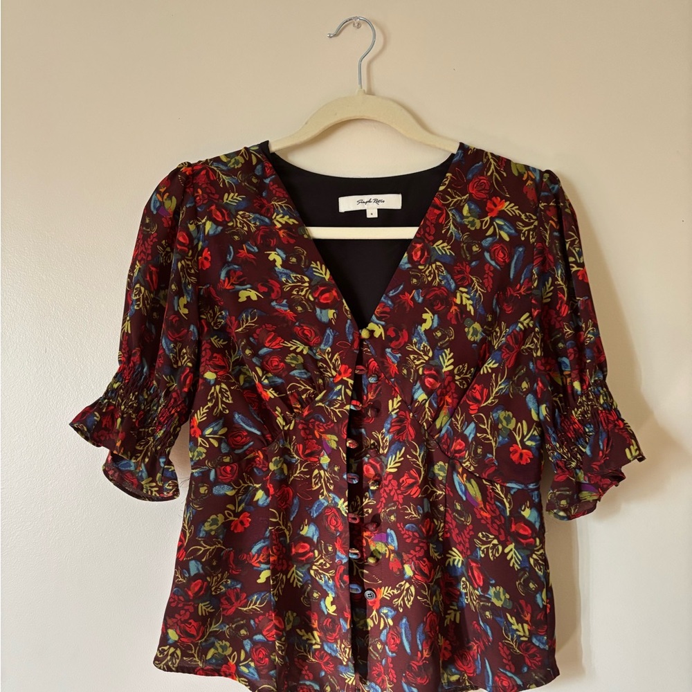 Floral V-Neck Blouse with Button Detail